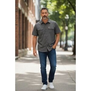 ORVIS Mens Charcoal Gray Short‎ Sleeve Button Up Shirt Classic Fit Size Large